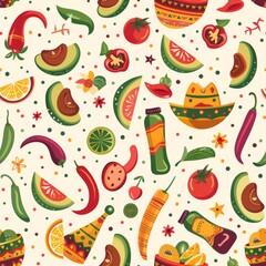 Mexican Food Pattern on White Background