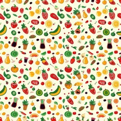 Vibrant Pattern of Fruits and Vegetables on White Background