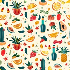 Fruit and Vegetable Pattern on White Background