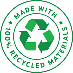 Made with recycled material, recycled material sign, recycled symbol seal