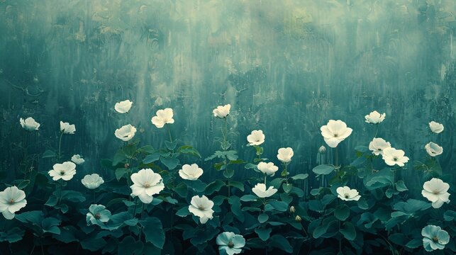 Elegant vintage wallpaper featuring a mystical array of moonflowers opening at dusk