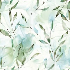 Serene Watercolor Eucalyptus Leaves Pattern Background