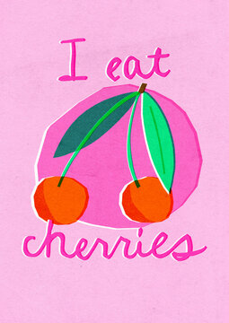 I eat Cherries minimal retro risograph. Happy summer