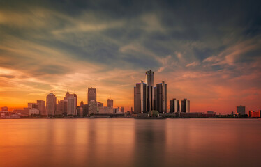 Sunset in Detroit from Windsor, Ontario