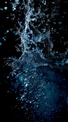 Glowing Water Splash, Dark Blue Background