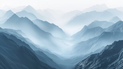 Majestic Blue Mountain Ranges in Misty Landscape