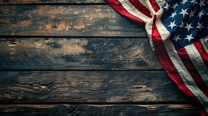 American flag framed on a wooden background.