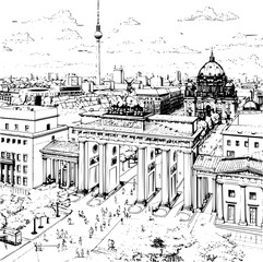 Panoramic Line Vector of Berlin City, Urban Skyline