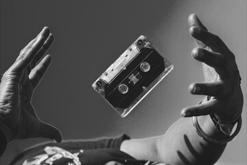 hand holding audio cassette