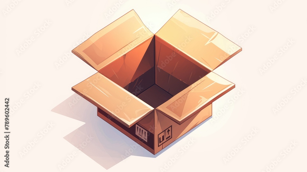 Poster isometric 2d icon of a cardboard box designed for web use isolated on a white background