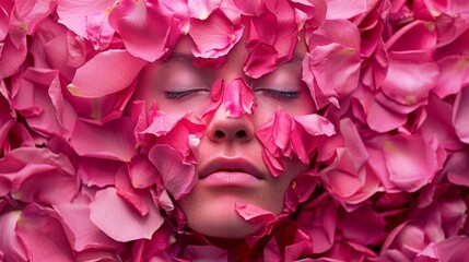 face in flower petals.