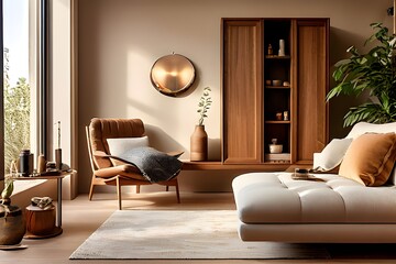  Cozy gray armchair placed in front of a dark green wall in a welcoming living room.