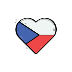 Hand Drawn Heart Shaped Czech Republic Flag Icon Vector Design.