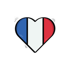 Hand Drawn Heart Shaped France Flag Icon Vector Design.