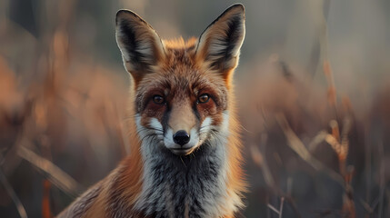 Alert Red Fox in Golden Hour Brush