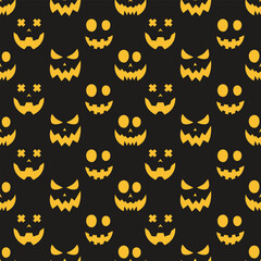 Vector seamless pattern with scary pumpkin faces. Vector illustration.