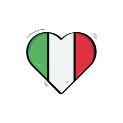 Hand Drawn Heart Shaped Italy Flag Icon Vector Design.