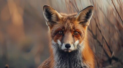 Fototapeta premium Alert Red Fox in Golden Hour Brush