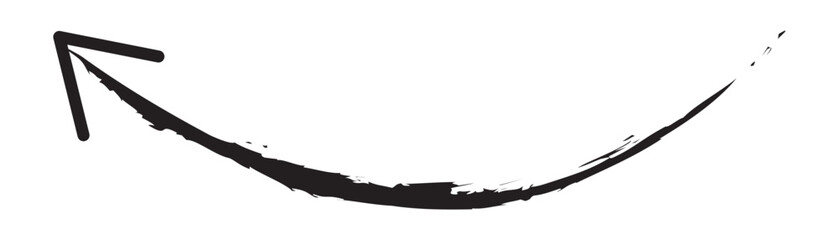 Hand drawn simple arrow drawn with wax crayon, chalk or charcoal. Uneven dry texture for underlining highlighting. Pencil drawn line, strikethrough, grunge vector isolated on white background in eps10