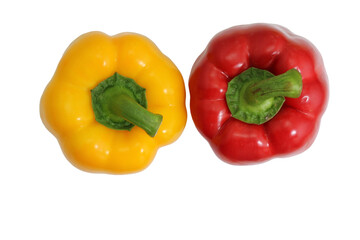 Yellow and red bell peppers on a white background, essential food ingredients