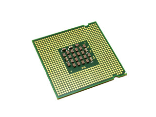Green CPU processor chip isolated on white background