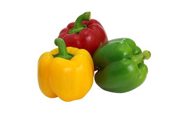 Yellow and red bell peppers on a white background, essential food ingredients