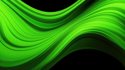 Obraz premium Vibrant Green Abstract Wave Design on a Black Background