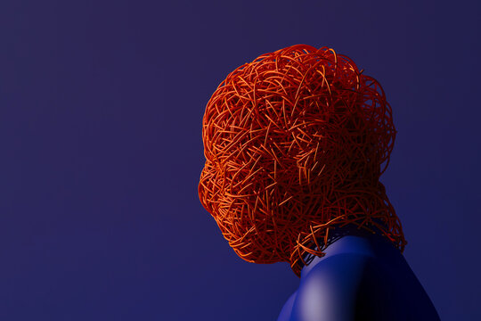 Intertwined Threads Head on Blue Backdrop