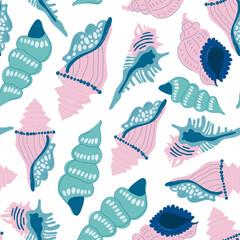 Underwater world, ocean, sea, fish and shells seamless pattern