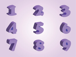 Set of Purple Numbers 3d modeling