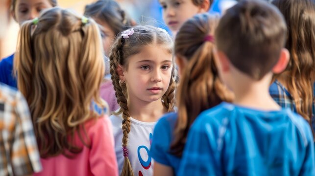 Children Facing Off in a Colorful Schoolyard. Generative ai