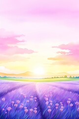 Fototapeta na wymiar Lavender, Fields of lavender under a sunset, soothing purple tones