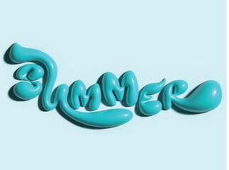 The Word Summer in 3D Letters on Blue Background 3d modeling
