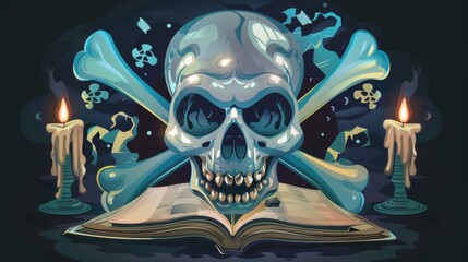 Mystical Skull and Candles with Magical Book Illustration