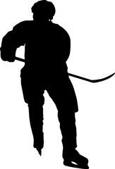 Silhouette of hockey player on white background