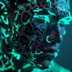 cyber man-animal in neon light.
