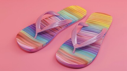 3d render of two pairs of flip-flops on pink background