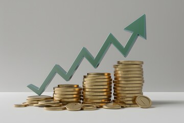 3D rendering growing income graph on white background - obrazy, fototapety, plakaty