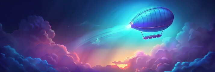A cotton candy blimp, its fluffy form drifting lazily through the clouds, casts a soft, pink glow over the landscape below, its passengers enjoying a birdseye view of the world - obrazy, fototapety, plakaty