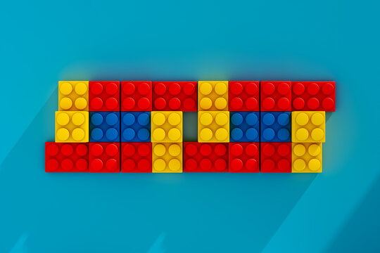 Close-up of plastic blocks on blue surface