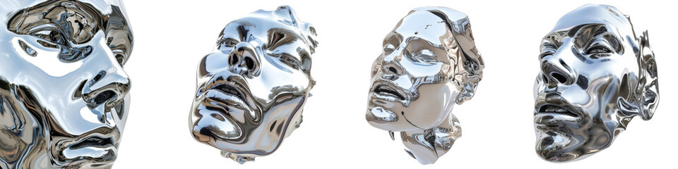 Chrome metal woman face isolated 3d steel shape