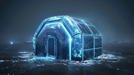 A majestic igloo, sculpted from glistening ice, its translucent walls reflecting the ethereal glow of the aurora borealis - obrazy, fototapety, plakaty