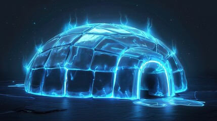 A majestic igloo, sculpted from glistening ice, its translucent walls reflecting the ethereal glow of the aurora borealis - obrazy, fototapety, plakaty