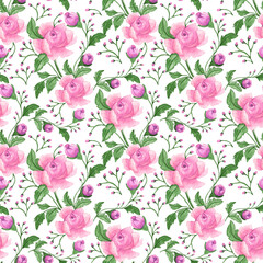 Hand drawn watercolor pink peonies seamless pattern