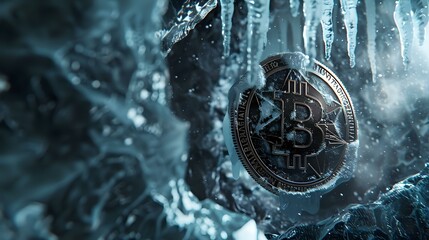 Digital Artistry: Bitcoin's Volatile Journey Captured in Ice - obrazy, fototapety, plakaty