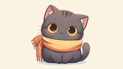 Adorable cartoon cat depicted in a 2d illustration
