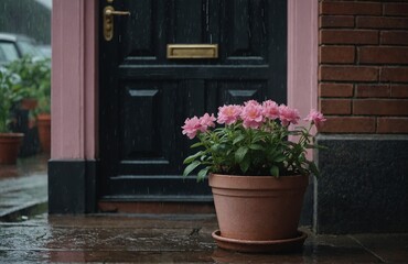 Fototapeta na wymiar Pink flowers in a pot