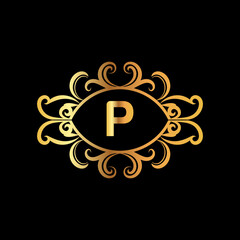 Naklejka premium Web Creative Initial letter p logo design with modern business vector template. Creative isolated p monogram logo design with new latter logo golden color 