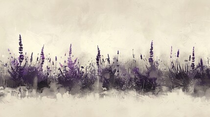 Rustic drawing of a field of lavender with a calm soothing aura - obrazy, fototapety, plakaty