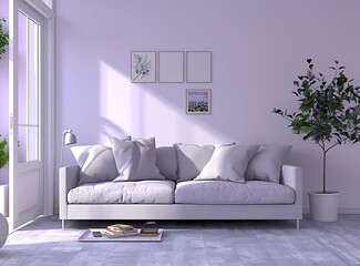 A simple and modern living room with grey sofa